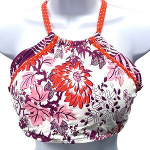 Social Angel Women's Size Halter Bikini Top High Neck Padded Floral Swimsuit NWT